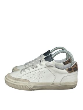 Ross Snow | EUC Intentional Patina White Leather Leopard Sneakers‎ Women's 6